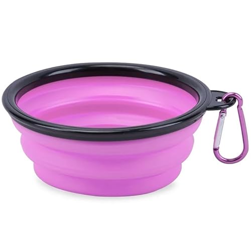 2 IN 1 Hunde-Reise-Wasserflasche, zusammenklappbarer Tiernahrungsbehälter mit zusammenklappbarem Outdoor-Doppelt-Näpfen for den Außenbereich (Color : Purple Bowl) von TRgqify-KM