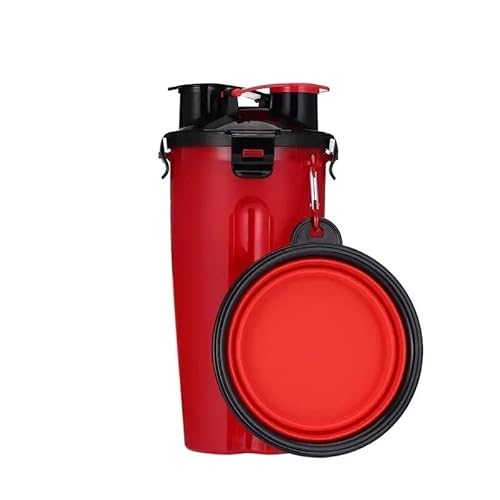 TRgqify-KM 2 IN 1 Hunde-Reise-Wasserflasche, zusammenklappbarer Tiernahrungsbehälter mit zusammenklappbarem Outdoor-Doppelt-Näpfen for den Außenbereich (Color : Red Set) von TRgqify-KM