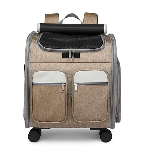 TRgqify-KM 2-in-1 großer Haustier-Rucksack, Haustier-Tasche mit Rädern, tragbarer, zusammenklappbarer Trolley, Haustier-Tasche, Reisetasche for Katzen und Hunde (Color : Khaki) von TRgqify-KM