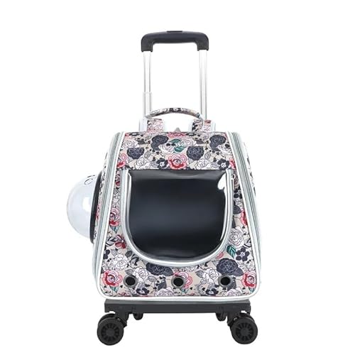 TRgqify-KM 2in1 großer Haustier-Rucksack, Katzen-Kinderwagen, Haustier-Tasche mit Rädern, tragbarer, zusammenklappbarer Trolley, Haustier-Tasche, Katzen- und Hunde-Kinderwagen (Color : Rose) von TRgqify-KM