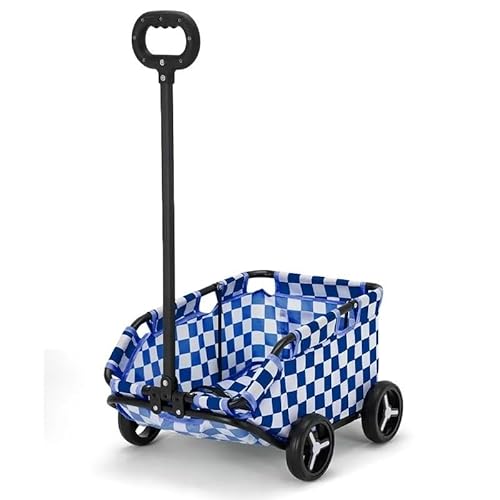 TRgqify-KM Kleiner Haustierwagen for Hunde und Katzen, Teddywagen, Reise-Haustierwagen, leicht, zusammenklappbar (Color : Blue Check) von TRgqify-KM