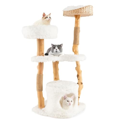Mehrstöckiger Katzenbaum Aus Natürlichem Birnbaumholz – 110 Cm Hoch, Mit Weichem Plüschbereich, Spielball Und Juteseil – Ideal Als Katzenmöbel Für Kratzspaß Und Gemütliche Ruheplätze – 59 X 49 Cm(Stil Mehrstöckiger Katzenbaum Aus Natürlichem Birnbaumholz – 110 Cm Hoch, Mit Weichem Plüschbereich, Spielball Und Juteseil – Ideal Als Katzenmöbel Für Kratzspaß Und Gemütliche Ruheplätze – 59 X 49 Cm(Stil von TS TAC-SKY