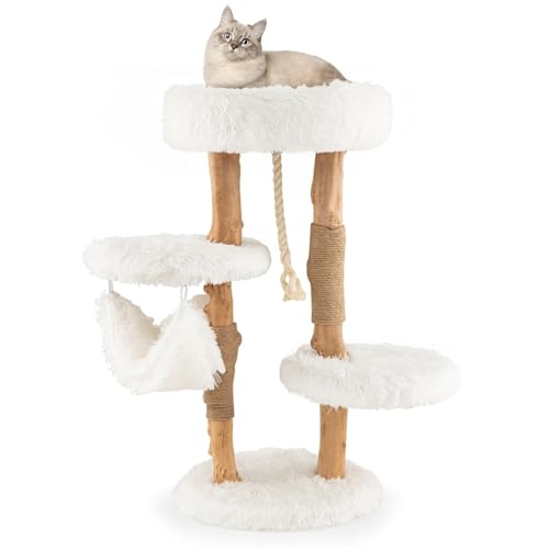 Mehrstöckiger Katzenbaum Aus Natürlichem Birnbaumholz – 110 Cm Hoch, Mit Weichem Plüschbereich, Spielball Und Juteseil – Ideal Als Katzenmöbel Für Kratzspaß Und Gemütliche Ruheplätze – 59 X 49 Cm(Stil Mehrstöckiger Katzenbaum Aus Natürlichem Birnbaumholz – 110 Cm Hoch, Mit Weichem Plüschbereich, Spielball Und Juteseil – Ideal Als Katzenmöbel Für Kratzspaß Und Gemütliche Ruheplätze – 59 X 49 Cm(Stil von TS TAC-SKY