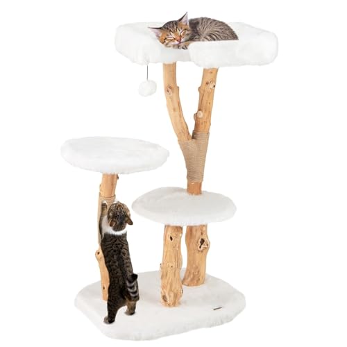 Mehrstöckiger Katzenbaum Aus Natürlichem Birnbaumholz – 110 Cm Hoch, Mit Weichem Plüschbereich, Spielball Und Juteseil – Ideal Als Katzenmöbel Für Kratzspaß Und Gemütliche Ruheplätze – 59 X 49 Cm(Stil Mehrstöckiger Katzenbaum Aus Natürlichem Birnbaumholz – 110 Cm Hoch, Mit Weichem Plüschbereich, Spielball Und Juteseil – Ideal Als Katzenmöbel Für Kratzspaß Und Gemütliche Ruheplätze – 59 X 49 Cm(Stil von TS TAC-SKY