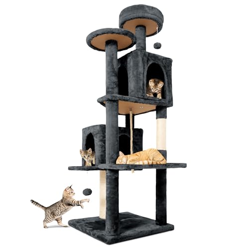 TSCOMON 148,6 cm großer Katzenbaum Turm Condo für Indoor-Katzen, weicher Plüsch mehrstöckiger Kletterbaum Katzenhaus mit 1 360° drehbaren Katzenhöhle, Kratzbaum, mehr Eingang/Ausgang, Sisalseil, Grau TSCOMON 148,6 cm großer Katzenbaum Turm Condo für Indoor-Katzen, weicher Plüsch mehrstöckiger Kletterbaum Katzenhaus mit 1 360° drehbaren Katzenhöhle, Kratzbaum, mehr Eingang/Ausgang, Sisalseil, Grau von TSCOMON