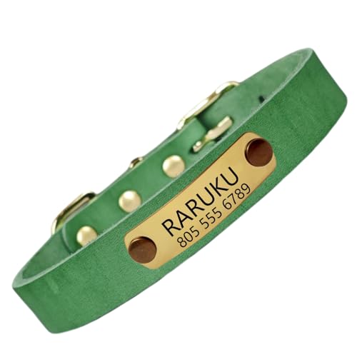 Hundehalsband aus echtem Leder, personalisierbar, mit Haustiername und Telefonnummer, verstellbar, für kleine, mittelgroße und große Hunde und Katzen, modisch, bequem Hundehalsband aus echtem Leder, personalisierbar, mit Haustiername und Telefonnummer, verstellbar, für kleine, mittelgroße und große Hunde und Katzen, modisch, bequem von TSD