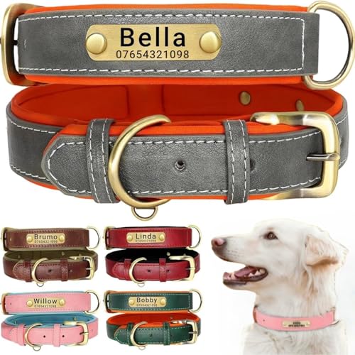 Hundehalsband aus echtem Leder, personalisierbar mit weich gepolstertem Design, strapazierfähig, mit personalisierbarem Namensschild für kleine, mittelgroße und große Hunde Hundehalsband aus echtem Leder, personalisierbar mit weich gepolstertem Design, strapazierfähig, mit personalisierbarem Namensschild für kleine, mittelgroße und große Hunde von TSD