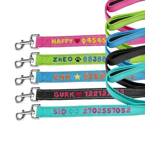 Hundeleine aus Nylon, mit individueller Stickerei, Namen, Telefon, reflektierend, gepolsterter Griff, strapazierfähig, 13 Farben und 9 Größen, für kleine, mittelgroße und große Hunde, Sicherheit bei Hundeleine aus Nylon, mit individueller Stickerei, Namen, Telefon, reflektierend, gepolsterter Griff, strapazierfähig, 13 Farben und 9 Größen, für kleine, mittelgroße und große Hunde, Sicherheit bei von TSD