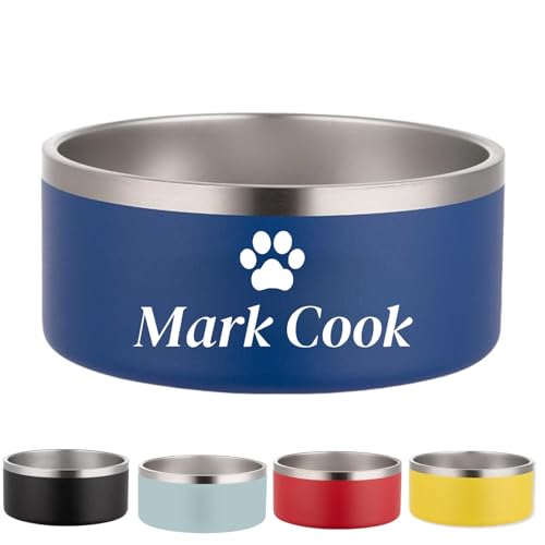 Personalisierter Hundenapf mit Namen, individuelles Gravurmuster, Edelstahl, isoliert, Haustierfutter, Wassernapf, rutschfeste Unterseite, 5 Größen (473 - 2,84 g) und 5 Farben für Katzen, Hunde von TSD