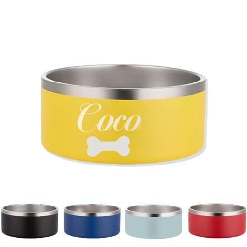 Personalisierter Hundenapf mit Namen, individuelles Gravurmuster, Edelstahl, isoliert, Haustierfutter, Wassernapf, rutschfeste Unterseite, 5 Größen (473 - 2,84 g) und 5 Farben für Katzen, Hunde von TSD