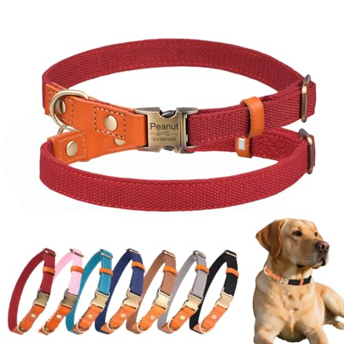 Personalisiertes Hundehalsband, personalisierbar, mit Namen und Muster, verstellbar, Nylon, Leder, mit Metallschnalle, für kleine, mittelgroße und große Hunde, gravierte Telefonnummer, leicht und Personalisiertes Hundehalsband, personalisierbar, mit Namen und Muster, verstellbar, Nylon, Leder, mit Metallschnalle, für kleine, mittelgroße und große Hunde, gravierte Telefonnummer, leicht und von TSD