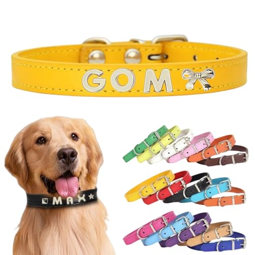 Personalisiertes Hundehalsband aus Leder mit individuellen Buchstaben, verstellbares Haustierhalsband für kleine, mittelgroße und große Hunde, DIY-Buchstabenanpassung für Welpen (Gelb, L: Länge 40 cm Personalisiertes Hundehalsband aus Leder mit individuellen Buchstaben, verstellbares Haustierhalsband für kleine, mittelgroße und große Hunde, DIY-Buchstabenanpassung für Welpen (Gelb, L: Länge 40 cm von TSD