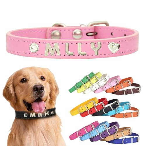 Personalisiertes Hundehalsband aus Leder mit individuellen Buchstaben, verstellbares Haustierhalsband für kleine, mittelgroße und große Hunde, DIY-Buchstabenanpassung für Welpen (Rosa, Größe XL: Länge Personalisiertes Hundehalsband aus Leder mit individuellen Buchstaben, verstellbares Haustierhalsband für kleine, mittelgroße und große Hunde, DIY-Buchstabenanpassung für Welpen (Rosa, Größe XL: Länge von TSD