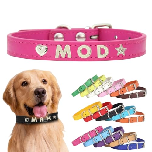 Personalisiertes Hundehalsband aus Leder mit individuellen Buchstaben, verstellbares Haustierhalsband für kleine, mittelgroße und große Hunde, DIY-Buchstabenanpassung für Welpen (Rosa, Größe XL: Länge Personalisiertes Hundehalsband aus Leder mit individuellen Buchstaben, verstellbares Haustierhalsband für kleine, mittelgroße und große Hunde, DIY-Buchstabenanpassung für Welpen (Rosa, Größe XL: Länge von TSD