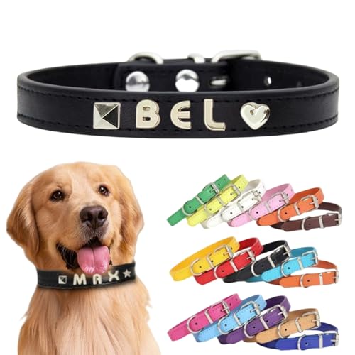 Personalisiertes Hundehalsband aus Leder mit individuellen Buchstaben, verstellbares Haustierhalsband für kleine, mittelgroße und große Hunde, DIY-Buchstabenanpassung für Welpen (Schwarz, Größe S Personalisiertes Hundehalsband aus Leder mit individuellen Buchstaben, verstellbares Haustierhalsband für kleine, mittelgroße und große Hunde, DIY-Buchstabenanpassung für Welpen (Schwarz, Größe S von TSD