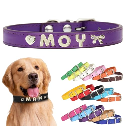Personalisiertes Hundehalsband aus Leder mit individuellen Buchstaben, verstellbares Haustierhalsband für kleine, mittelgroße und große Hunde, DIY-Buchstabenanpassung für Welpen (Violett, XS: Länge 29 Personalisiertes Hundehalsband aus Leder mit individuellen Buchstaben, verstellbares Haustierhalsband für kleine, mittelgroße und große Hunde, DIY-Buchstabenanpassung für Welpen (Violett, XS: Länge 29 von TSD