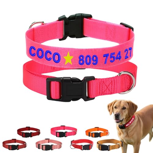 Personalisiertes Hundehalsband mit gesticktem Namen und Telefonnummer, ultraleichtes Katzenhalsband für kleine, mittelgroße und große Hunde, verstellbares Nylon-Haustier-ID-Halsband mit individuellem Personalisiertes Hundehalsband mit gesticktem Namen und Telefonnummer, ultraleichtes Katzenhalsband für kleine, mittelgroße und große Hunde, verstellbares Nylon-Haustier-ID-Halsband mit individuellem von TSD