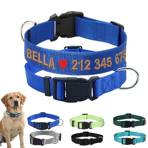 Personalisiertes Hundehalsband mit gesticktem Namen und Telefonnummer, ultraleichtes Katzenhalsband für kleine, mittelgroße und große Hunde, verstellbares Nylon-Haustier-ID-Halsband mit individuellem Personalisiertes Hundehalsband mit gesticktem Namen und Telefonnummer, ultraleichtes Katzenhalsband für kleine, mittelgroße und große Hunde, verstellbares Nylon-Haustier-ID-Halsband mit individuellem von TSD