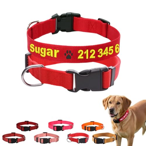 Personalisiertes Hundehalsband mit gesticktem Namen und Telefonnummer, ultraleichtes Katzenhalsband für kleine, mittelgroße und große Hunde, verstellbares Nylon-Haustier-ID-Halsband mit individuellem Personalisiertes Hundehalsband mit gesticktem Namen und Telefonnummer, ultraleichtes Katzenhalsband für kleine, mittelgroße und große Hunde, verstellbares Nylon-Haustier-ID-Halsband mit individuellem von TSD