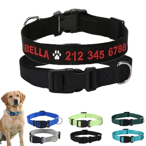 Personalisiertes Hundehalsband mit gesticktem Namen und Telefonnummer, ultraleichtes Katzenhalsband für kleine, mittelgroße und große Hunde, verstellbares Nylon-Haustier-ID-Halsband mit individuellem Personalisiertes Hundehalsband mit gesticktem Namen und Telefonnummer, ultraleichtes Katzenhalsband für kleine, mittelgroße und große Hunde, verstellbares Nylon-Haustier-ID-Halsband mit individuellem von TSD