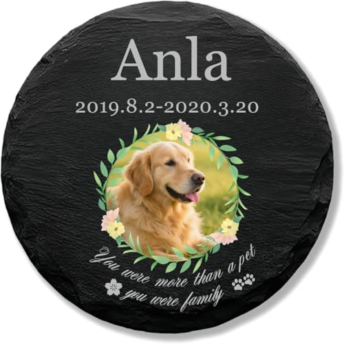 TSD Gedenkstein für Hunde, personalisierbar, Granit, Haustier-Grabmarkierung mit UV-gedrucktem Foto-Namen und Daten, Haustier-Gedenkstein für Friedhof, Garten, Zuhause, Outdoor, Gedenkdekoration von TSD