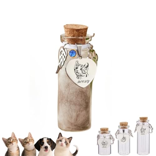 TSD Personalisierte Tierhaar-Andenken-Glasflasche für Haustierfell, Gedenkurne für Hunde, mit gravierbarem Anhänger, Katzenhaar, Asche, Verlust von Haustier, Geschenke, Regenbogenbrücke, Geschenk TSD Personalisierte Tierhaar-Andenken-Glasflasche für Haustierfell, Gedenkurne für Hunde, mit gravierbarem Anhänger, Katzenhaar, Asche, Verlust von Haustier, Geschenke, Regenbogenbrücke, Geschenk von TSD