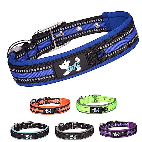 TSKDKIT Hundehalsband Verstellbare, Super Weiches Neopren Gepostertes Hundehalsband, Reflektierend Hunde Halsband Atmungsaktives Wetterfest für das Training, für alle Hunderassen(blau schwarz,L) von TSKDKIT