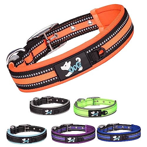 TSKDKIT Hundehalsband Verstellbare, Super Weiches Neopren Gepostertes Hundehalsband, Reflektierend Hunde Halsband Atmungsaktives Wetterfest für das Training, für alle Hunderassen (Orange,L) von TSKDKIT