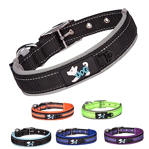 TSKDKIT Hundehalsband Verstellbare, Super Weiches Neopren Gepostertes Hundehalsband, Reflektierend Hunde Halsband Atmungsaktives Wetterfest für das Training, für alle Hunderassen (Schwarz,L) von TSKDKIT