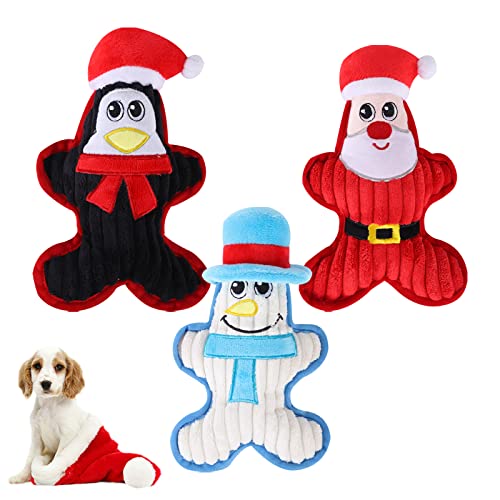 3 Stück Weihnachten Haustier Quietschen Kauspielzeug Weihnachten Plüsch Hundespielzeug Pinguin Schneemann Weihnachtsmann Interaktive Quietschspielzeug Xmas Haustierhund Plüschtiere Geschenke (A) von TSLBW