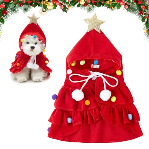 Haustier Weihnachtskostüm mit Weihnachtsmütze Welpen-Weihnachtsumhang mit Stern und Pompoms Cosplay Kleid für Weihnachten Haustierkleidung Hund Katze Weihnachtskostüm Neujahrsparty (L) von TSLBW