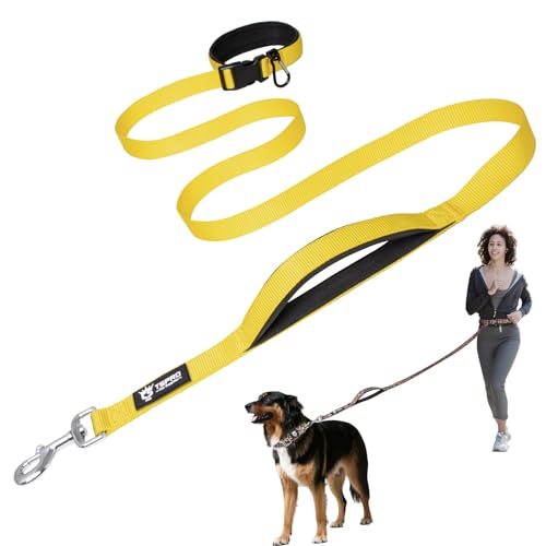 TSPRO Freihandleine Hund für Mittel bis Große Hunde, Verstellbar und Dauerhaft, mit Weichem Gepolstertem Griff und Metallschnalle (Gelb 25) von TSPRO