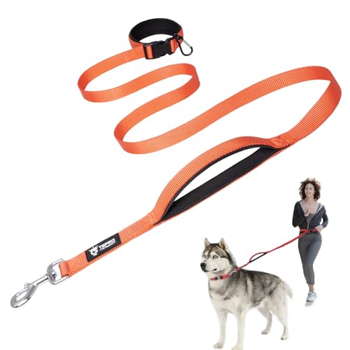 TSPRO Freihandleine Hund für Mittel bis Große Hunde, Verstellbar und Dauerhaft, mit Weichem Gepolstertem Griff und Metallschnalle (Orange 25) von TSPRO