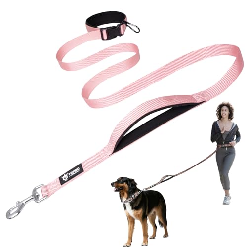 TSPRO Freihandleine Hund für Mittel bis Große Hunde, Verstellbar und Dauerhaft, mit Weichem Gepolstertem Griff und Metallschnalle (Rosa 25) von TSPRO
