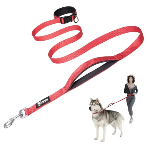 TSPRO Freihandleine Hund für Mittel bis Große Hunde, Verstellbar und Dauerhaft, mit Weichem Gepolstertem Griff und Metallschnalle (Rot 25) von TSPRO
