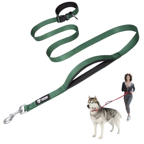 TSPRO Freihandleine Hund für Mittel bis Große Hunde, Verstellbar und Dauerhaft, mit Weichem Gepolstertem Griff und Metallschnalle (Grün 25) von TSPRO