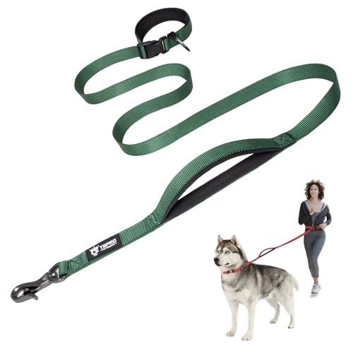 TSPRO Hands Free Hundeleine, Hundeleine Verstellbar für Mittelgroße/Große Hunde, Nylon Leine Hund Übungsleine mit Kontroll-sicherheitsgriff und Verschluss Schnalle Taktisches Grün (Tactical Green) von TSPRO