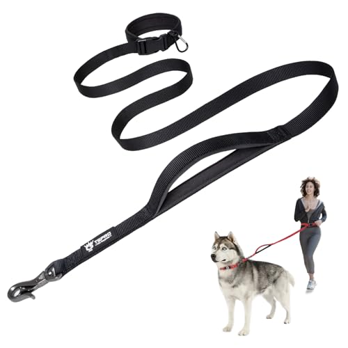 TSPRO Hands-Free Hundeleine Verstellbare Laufleine mit Kontroll-Sicherheitsgriff und robustem Verschluss für kleine, mittlere und große Hunde Schwarz (Black) von TSPRO
