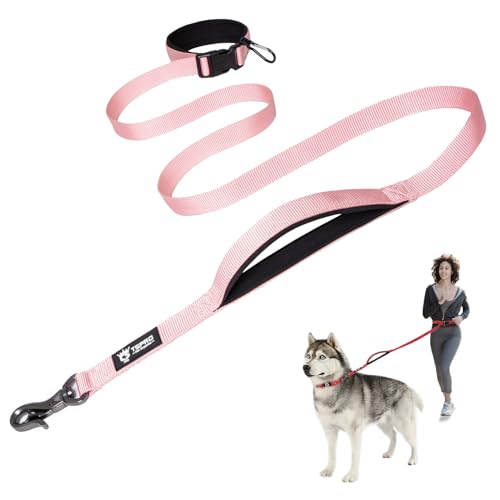 TSPRO Hands Free Hundeleine, Hundeleine Verstellbar für Mittelgroße/Große Hunde, Nylon Leine Hund Übungsleine mit Kontroll-sicherheitsgriff und Verschluss Schnalle Rosa (Pink) von TSPRO