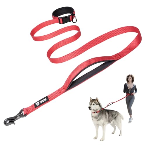 TSPRO Hands Free Hundeleine, Hundeleine Verstellbar für Mittelgroße/Große Hunde, Nylon Leine Hund Übungsleine mit Kontroll-sicherheitsgriff und Verschluss Schnalle Taktisches Rot (Tactical Red) von TSPRO