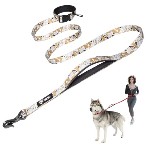 TSPRO Hands-Free Hundeleine Verstellbare Laufleine mit Kontroll-Sicherheitsgriff und robustem Verschluss für kleine, mittlere und große Hunde Grau Tarnkhaki (Camo Khaki) von TSPRO