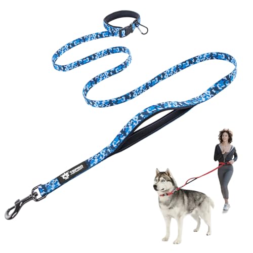 TSPRO Hands-Free Hundeleine Verstellbare Laufleine mit Kontroll-Sicherheitsgriff und robustem Verschluss für kleine, mittlere und große Hunde Militärgrün (Camo Blue -S) von TSPRO