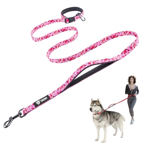 TSPRO Hands-Free Hundeleine Verstellbare Laufleine mit Kontroll-Sicherheitsgriff und robustem Verschluss für kleine, mittlere und große Hunde Militärgrün (Camo Pink -S) von TSPRO