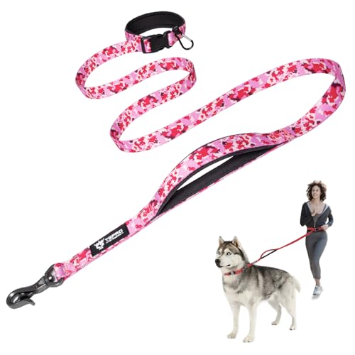 TSPRO Hands Free Hundeleine, Hundeleine Verstellbar für Mittelgroße/Große Hunde, Nylon Leine Hund Übungsleine mit Kontroll-sicherheitsgriff und Verschluss Schnalle Camouflage Rosa (Camo Pink) von TSPRO