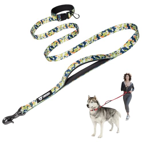 TSPRO Hands Free Hundeleine, Hundeleine Verstellbar für Mittelgroße/Große Hunde, Nylon Leine Hund Übungsleine mit Kontroll-sicherheitsgriff und Verschluss Schnalle Tarngrün (Camo Green) von TSPRO