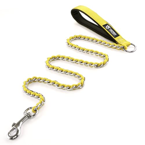 TSPRO Kausichere Hundeleine Edelstahl Hunde-Metallkette Trainingsleine mit weichem Griff für mittelgroße und große Hunde Gelb (3MM, Yellow) von TSPRO