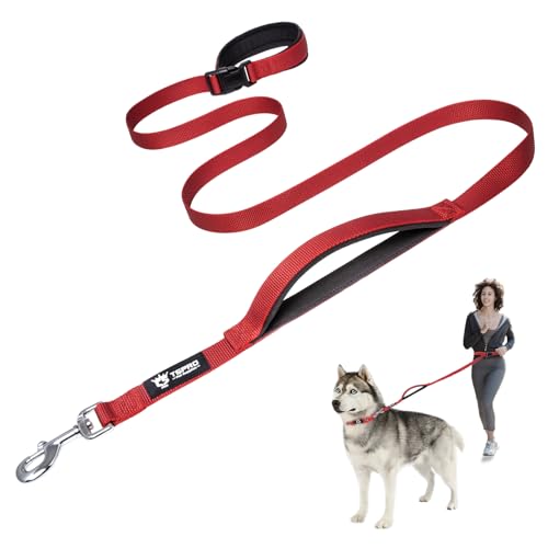 TSPRO Hands Free Hundeleine, Hundeleine Verstellbar für Mittelgroße/Große Hunde, Nylon Leine Hund Übungsleine mit Kontroll-sicherheitsgriff und Verschluss Schnalle Rot (Red) von TSPRO
