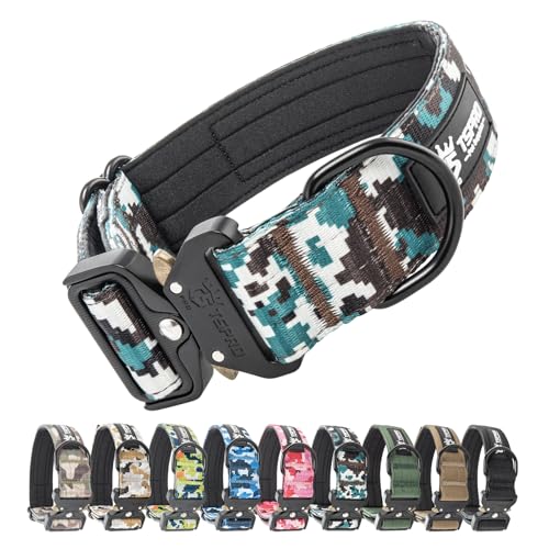 TSPRO Premium Hundehalsband mit Patch Dickes Verstellbares Taktisches Hundehalsband Schwere Ausführung Schnellverschluss Metallschnalle für Mittelgroße bis Große Hunde (Camo Cyan L) TSPRO Premium Hundehalsband mit Patch Dickes Verstellbares Taktisches Hundehalsband Schwere Ausführung Schnellverschluss Metallschnalle für Mittelgroße bis Große Hunde (Camo Cyan L) von TSPRO