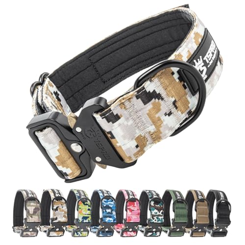 TSPRO Premium Camo Hunde Halsband mit leuchtendem Patch Dickes Halsband für Hunde, Verstellbar, mit robustem Schnellverschluss Metallschnalle Geeignet für kleine, mittlere, große Hunde (Camo Khaki-L) von TSPRO