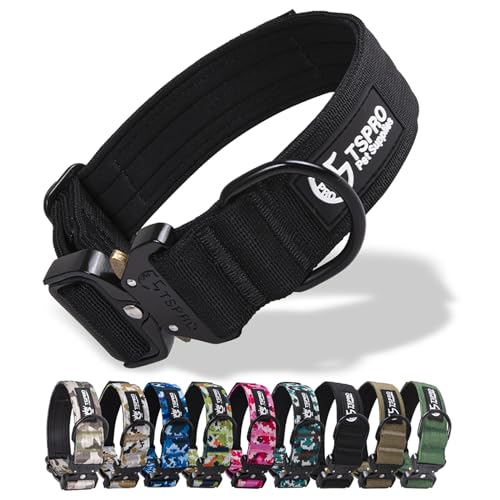 TSPRO Premium Hunde Halsband mit leuchtendem Patch - Dickes Halsband für Hunde, Verstellbar, mit robustem Schnellverschluss-Metallschnalle - Geeignet für kleine, mittlere und große Hunde (Black-M) von TSPRO